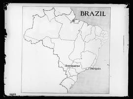 Reprodução de mapa do Brasil apontando os municípios de Araraquara (SP) e Petrópolis (RJ)