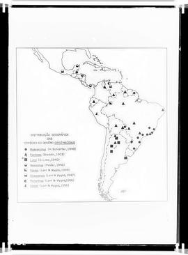 Reprodução de mapa mostrando a distribuição geográfica das espécies do gênero Opisthacidius nas A...