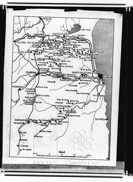 Mapa de  Ilhéus (BA) mostrando as fazendas onde foram colhidos soros humanos