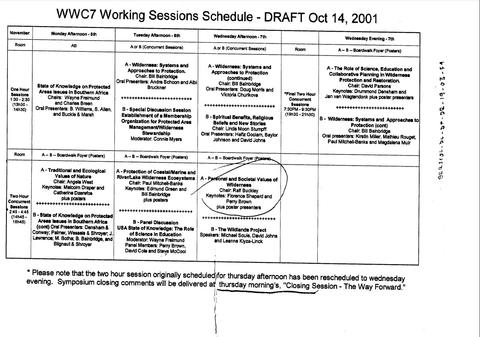 WWC7 Working Sessions Schedule