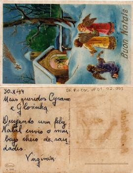 Cartão de Natal de Virgínia Portocarrero para Cyrano e Glorinha