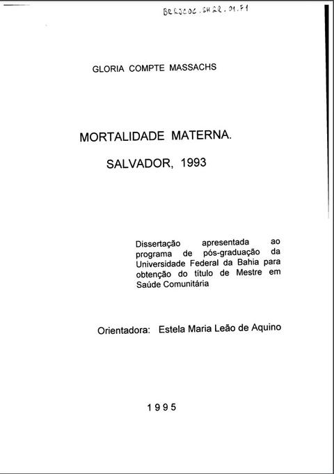 Mortalidade Materna: Salvador, 1993