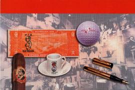Cartão com imagens de objetos referentes à Getúlio Vargas