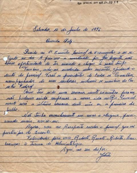 Carta de Julieta à Dely Noronha