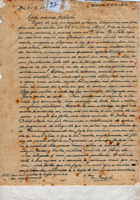 Carta de Tito Portocarrero para Virgínia