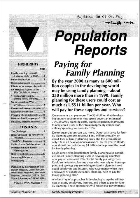 Population Reports: Paying for Family planning