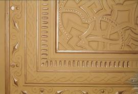 Detalhe de painel decorativo - repintura, no hall central, 3º pavimento no interior do Pavilhão M...