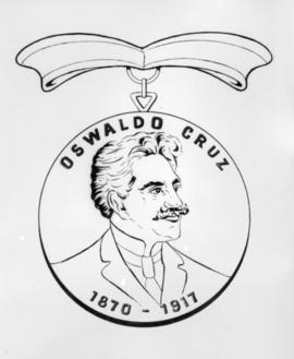 Desenho de medalha com rosto de Oswaldo Cruz