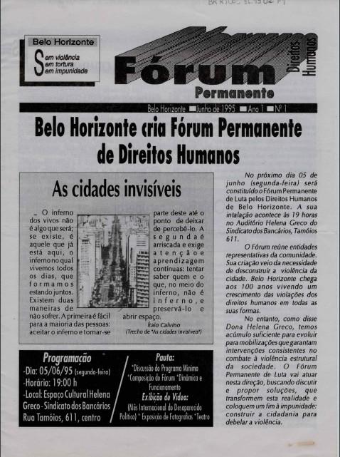 Prospecto sobre a criação do Fórum Permanente de Direitos Humanos em Belo Horizonte