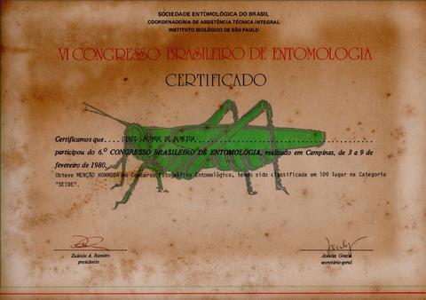 Certificado de menção honrosa no Concurso Fotográfico Entomológico do VI Congresso Brasileiro de ...