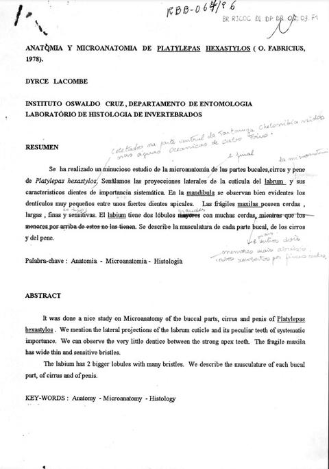 Anatomia y Microanatomia de Platylepas hexastylos (O. Fabricius, 1978)